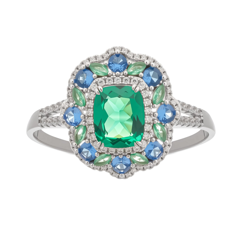 Clémence Green Emerald Cut Gemstone Sterling Silver Ring Avalabel