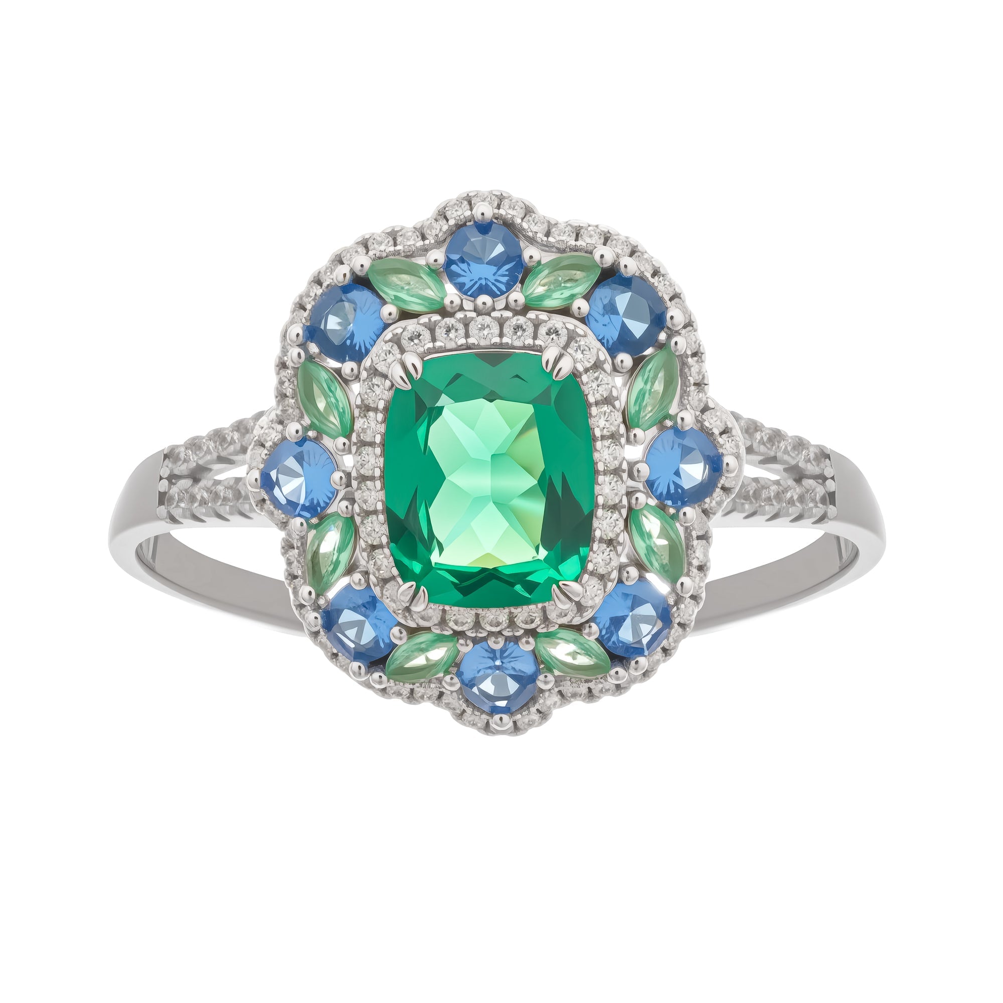 Clémence Green Emerald Cut Gemstone Sterling Silver Ring Avalabel