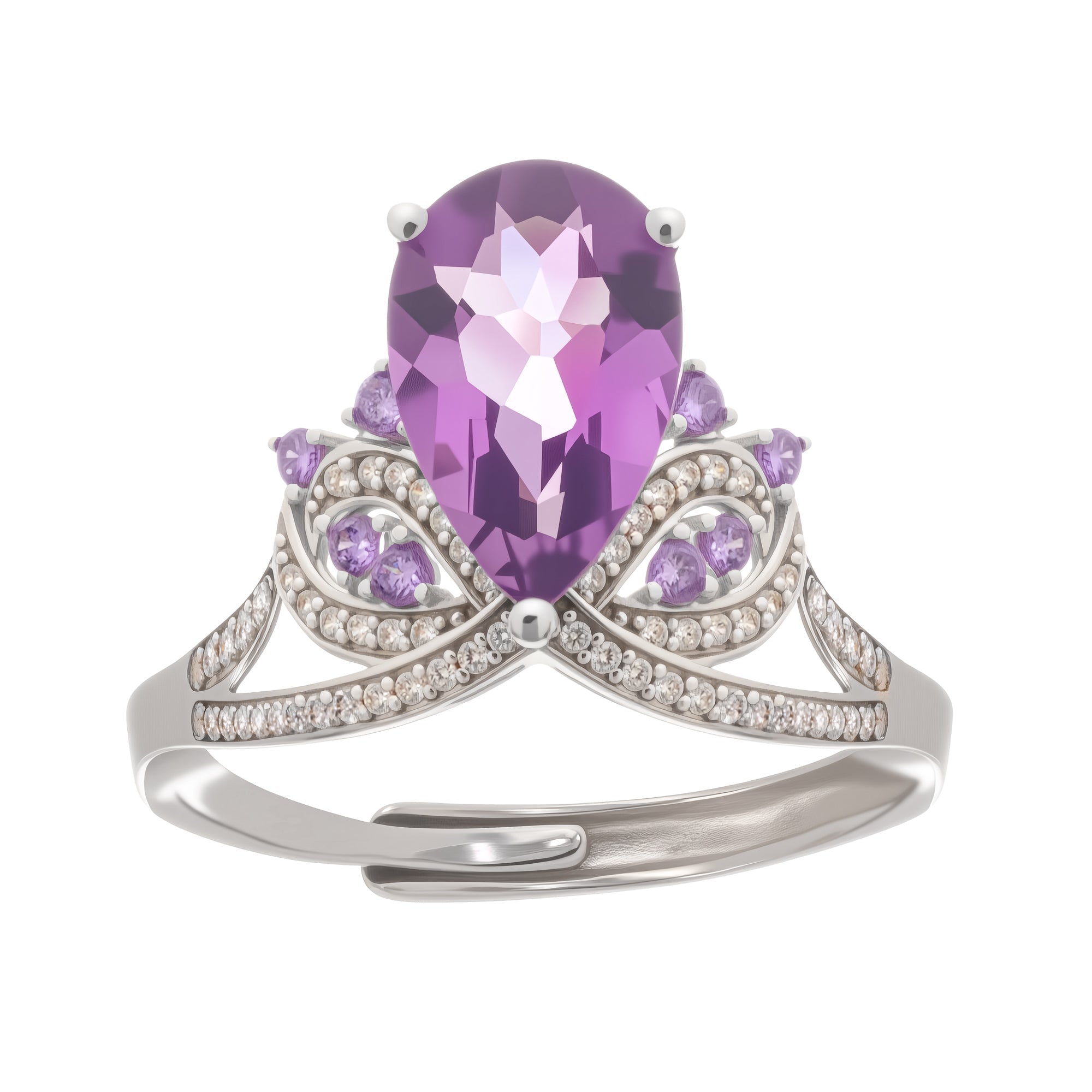 Eléonore Purple Pear Cut Gemstone Sterling Silver Adjustable Ring Avalabel