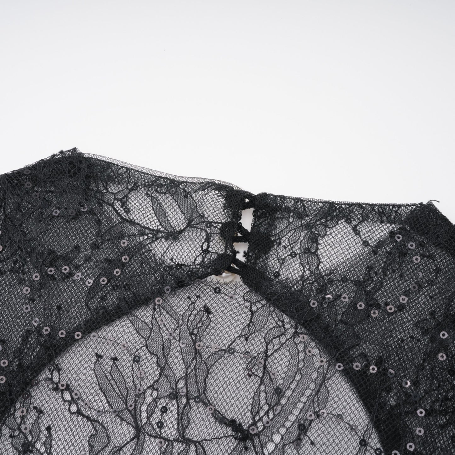 Black Sheer Lace High Neck Long Sleeve Tulle Mini Dress poava