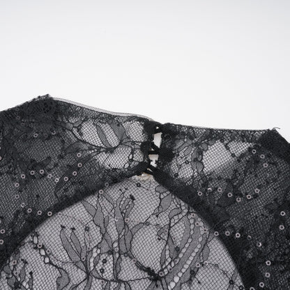 Black Sheer Lace High Neck Long Sleeve Tulle Mini Dress poava