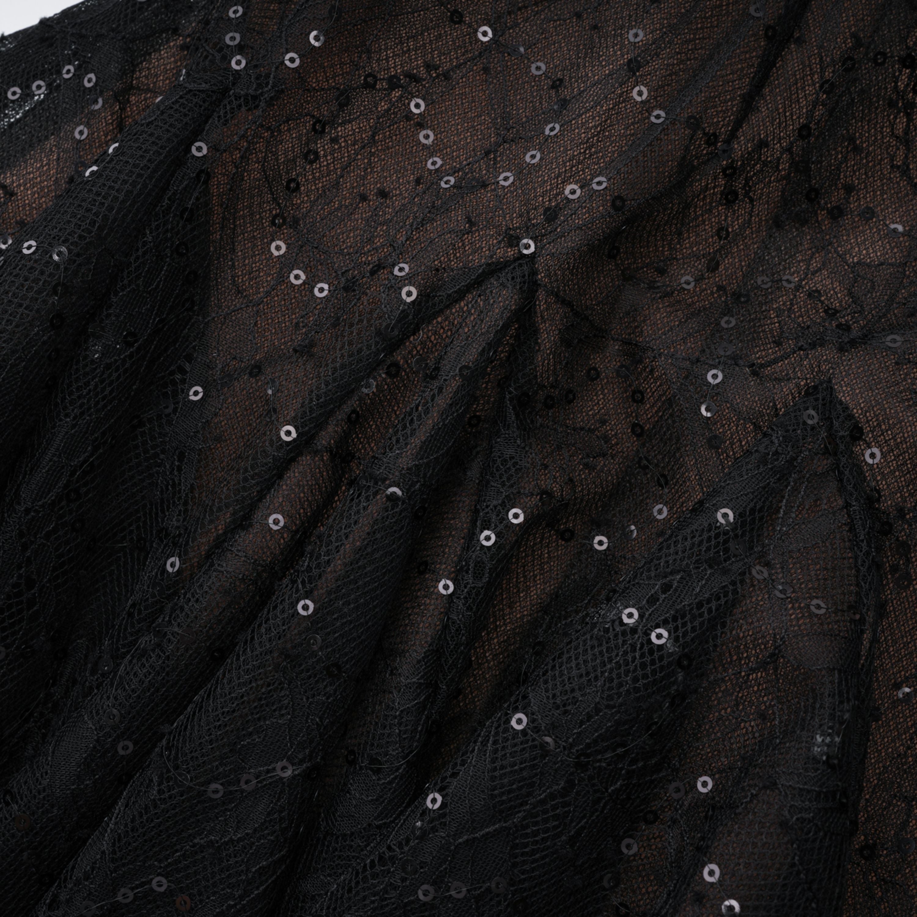Black Sheer Lace High Neck Long Sleeve Tulle Mini Dress poava