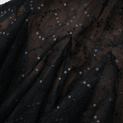 Black Sheer Lace High Neck Long Sleeve Tulle Mini Dress poava