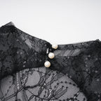 Black Sheer Lace High Neck Long Sleeve Tulle Mini Dress poava