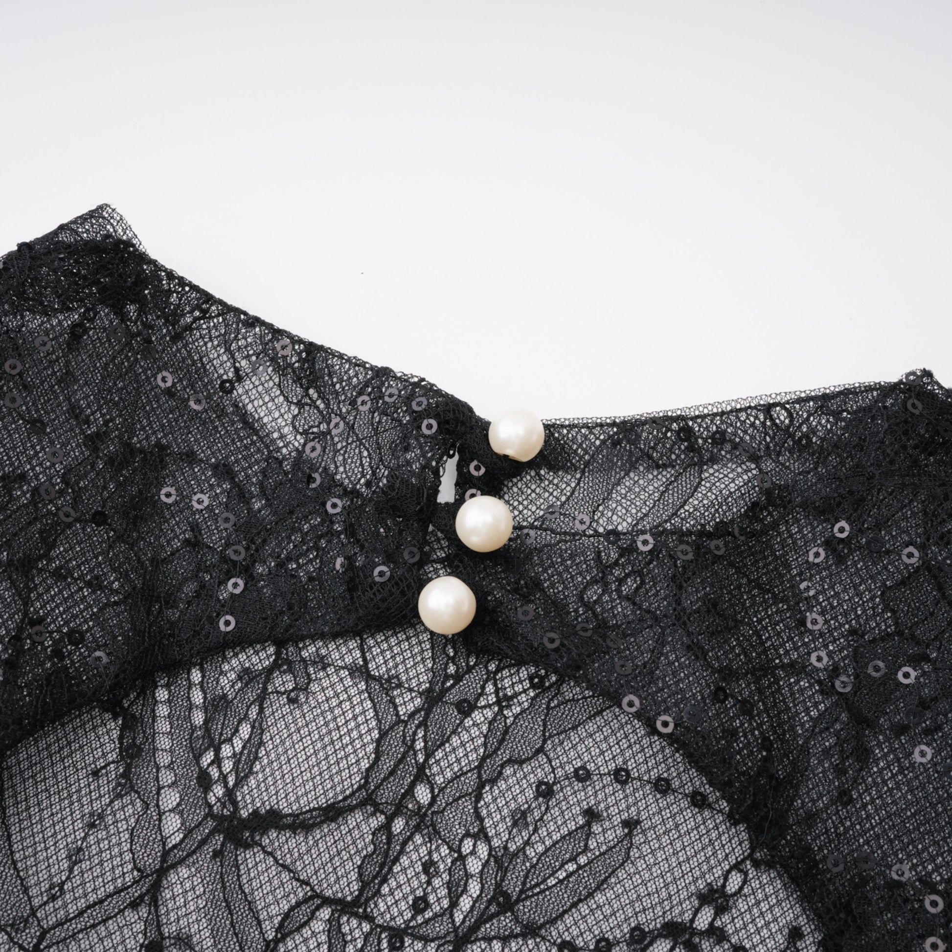 Black Sheer Lace High Neck Long Sleeve Tulle Mini Dress poava