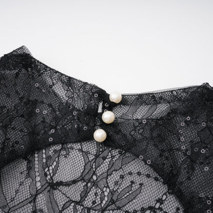 Black Sheer Lace High Neck Long Sleeve Tulle Mini Dress poava