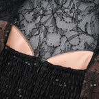 Black Sheer Lace High Neck Long Sleeve Tulle Mini Dress poava