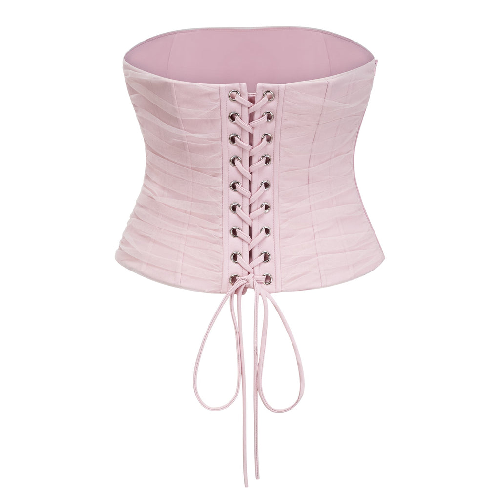 Cape Bow Pearl Corset Pleated Maxi Dress poava