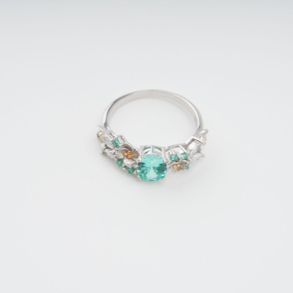 Ardelle Green Crystal Embellished Sterling Silver Ring Avalabel