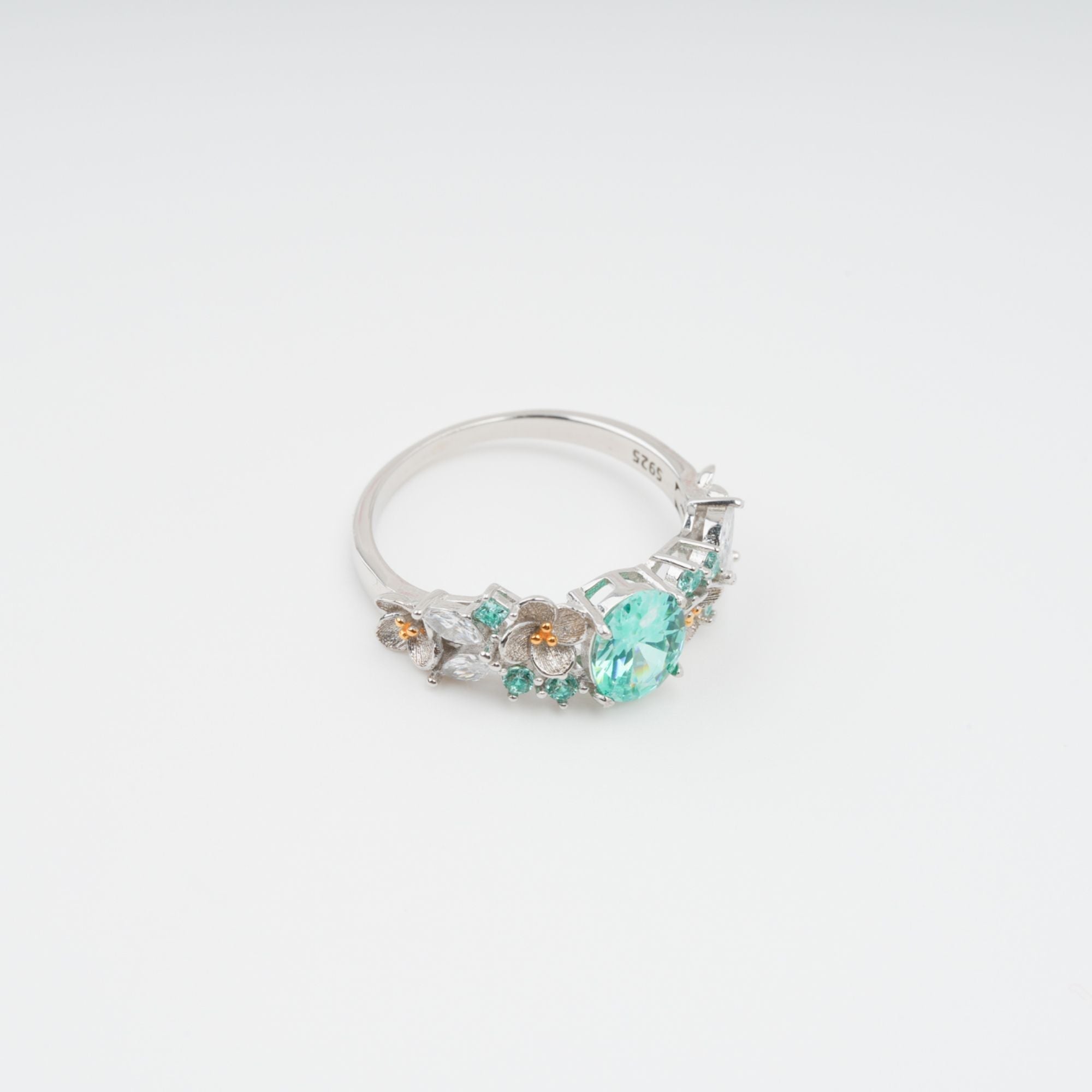 Ardelle Green Crystal Embellished Sterling Silver Ring Avalabel