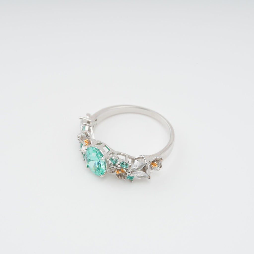 Ardelle Green Crystal Embellished Sterling Silver Ring Avalabel