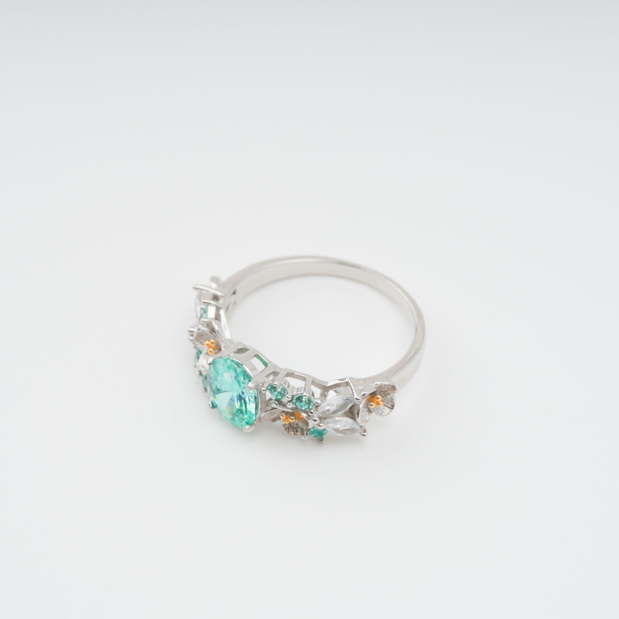 Ardelle Green Crystal Embellished Sterling Silver Ring Avalabel