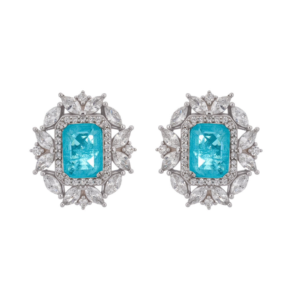 Kaisu Aquamarine Emerald Cut Gemstone Sterling Silver Earrings Avalabel