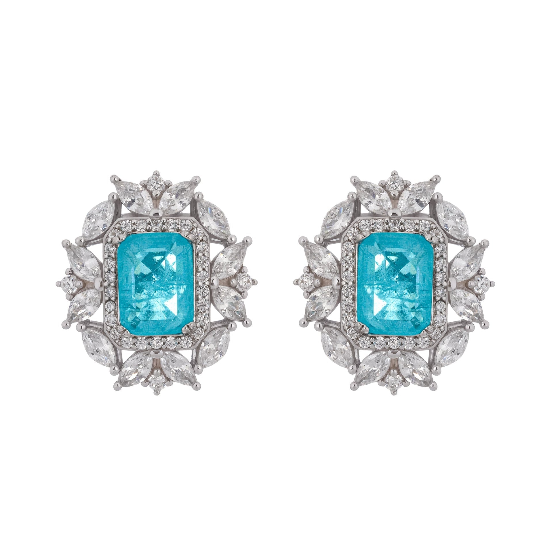 Kaisu Aquamarine Emerald Cut Gemstone Sterling Silver Earrings Avalabel
