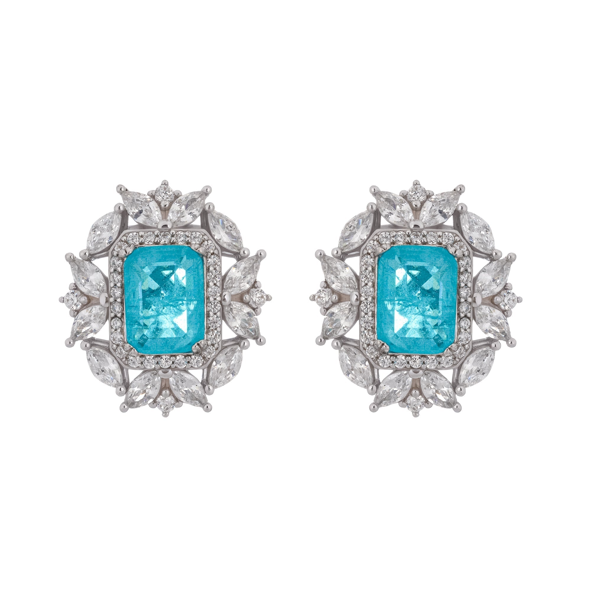 Kaisu Aquamarine Emerald Cut Gemstone Sterling Silver Earrings Avalabel