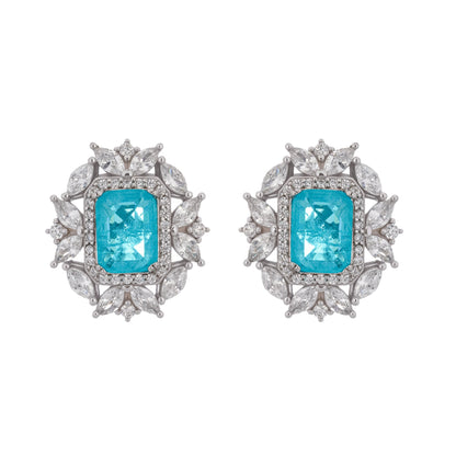 Kaisu Aquamarine Emerald Cut Gemstone Sterling Silver Earrings Avalabel