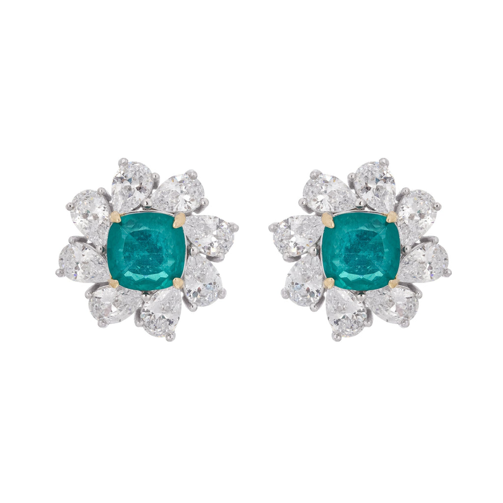 Erica Green Flower Shaped Gemstone Sterling Silver Earrings Avalabel