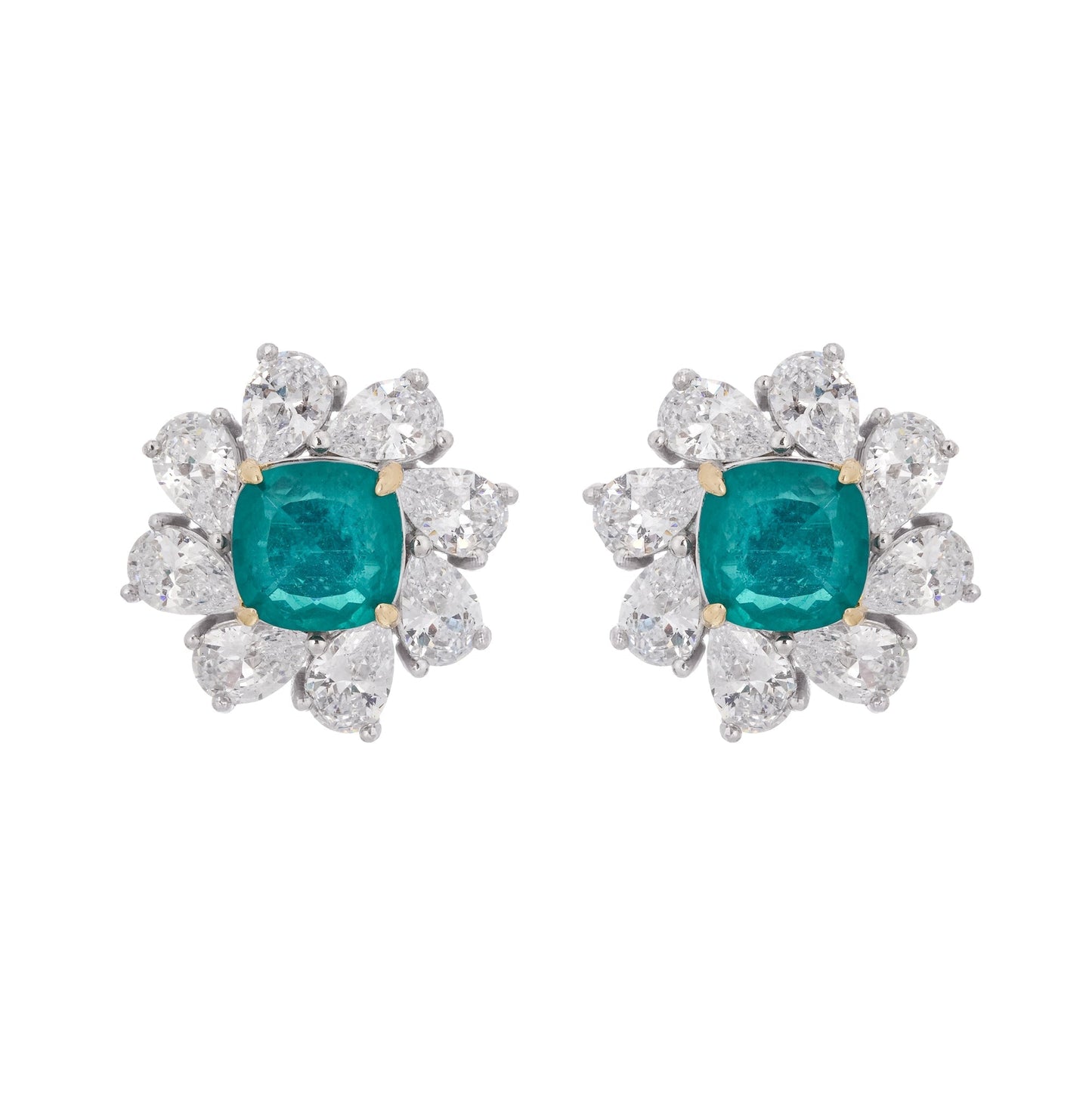 Erica Green Flower Shaped Gemstone Sterling Silver Earrings Avalabel
