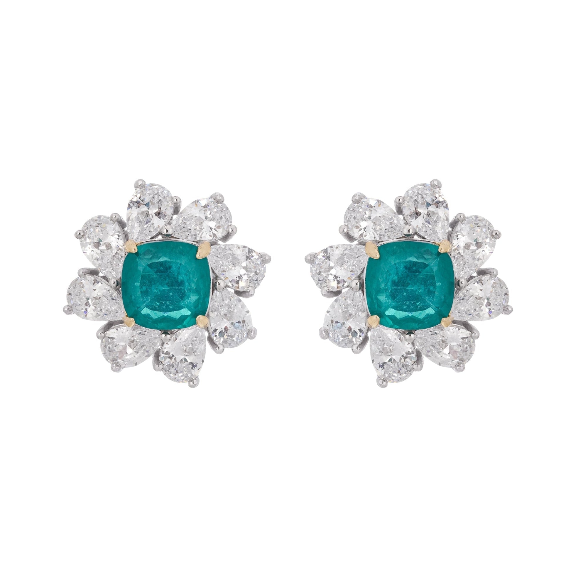 Erica Green Flower Shaped Gemstone Sterling Silver Earrings Avalabel