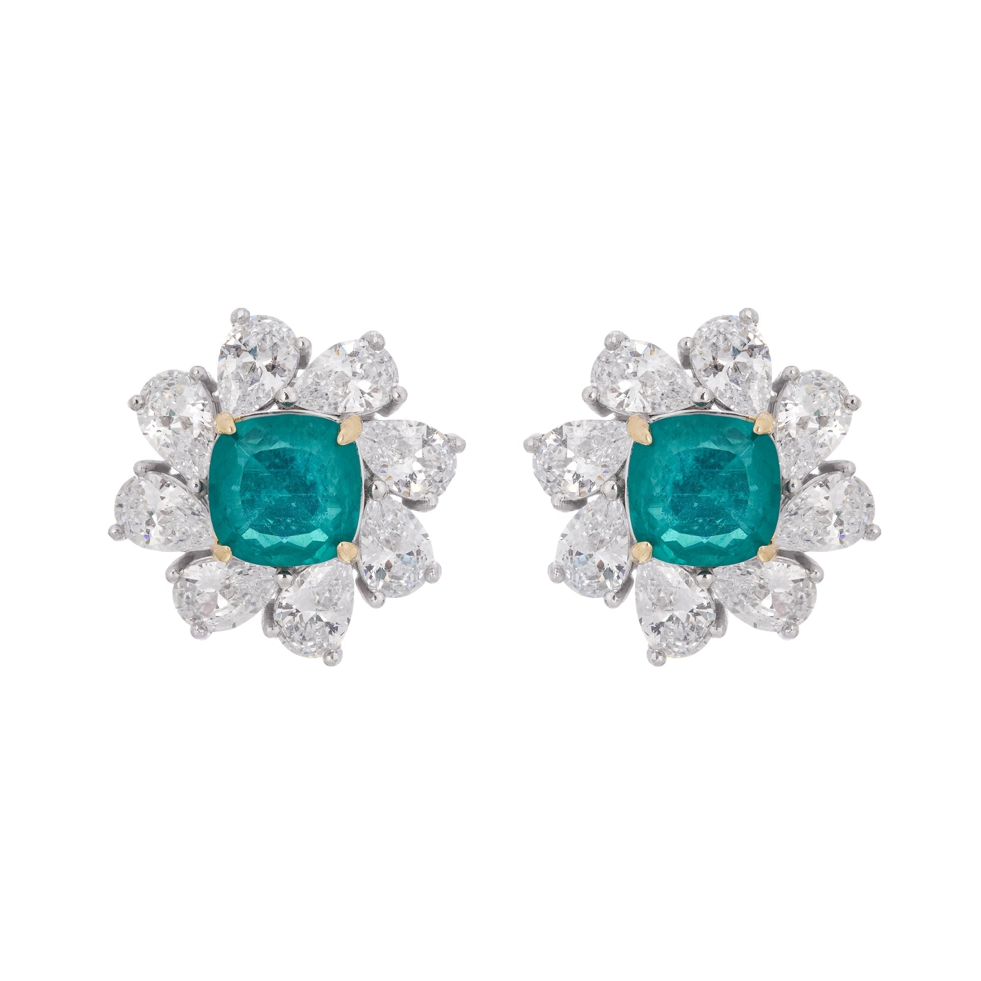 Erica Green Flower Shaped Gemstone Sterling Silver Earrings Avalabel