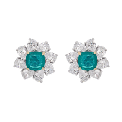 Erica Green Flower Shaped Gemstone Sterling Silver Earrings Avalabel