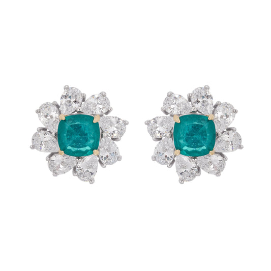 Erica Green Flower Shaped Gemstone Sterling Silver Earrings