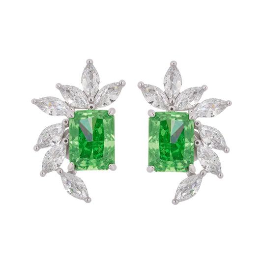 Meris Green Rectangular Gemstone Sterling Silver Earrings