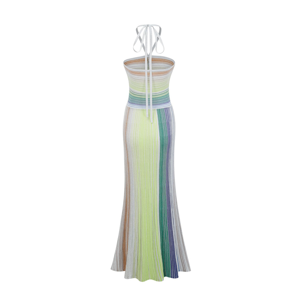 Serelith Metallic Knit Backless Maxi Dress Avalabel