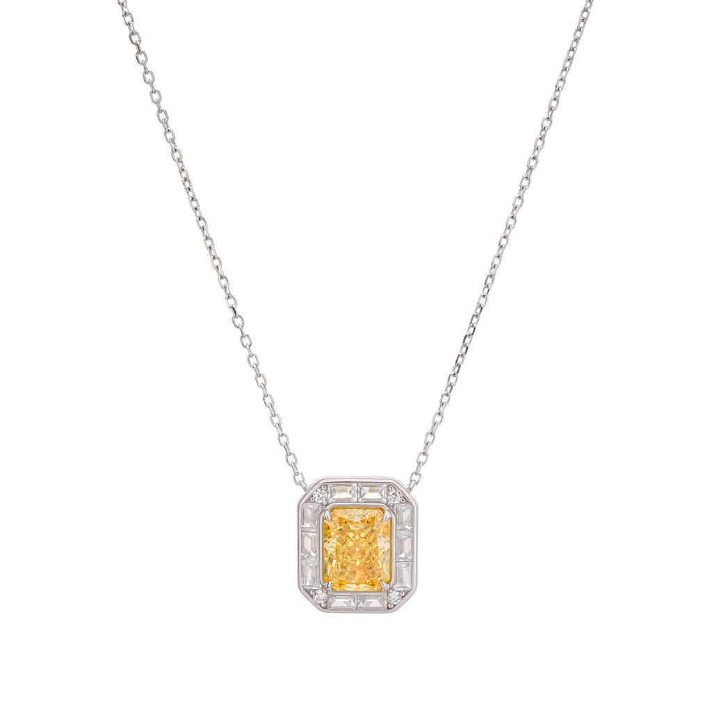 Eini Yellow Square Gemstone Pendant Sterling Silver Necklace Avalabel