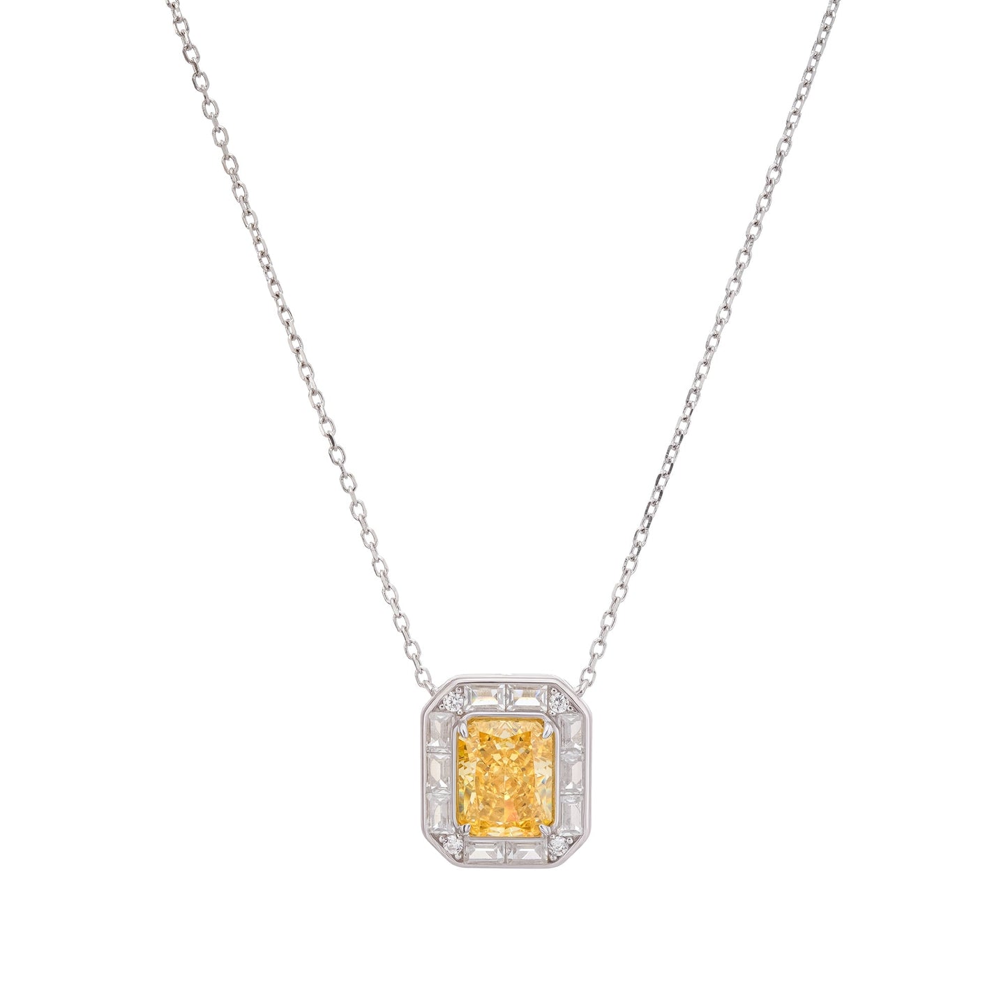 Eini Yellow Square Gemstone Pendant Sterling Silver Necklace Avalabel