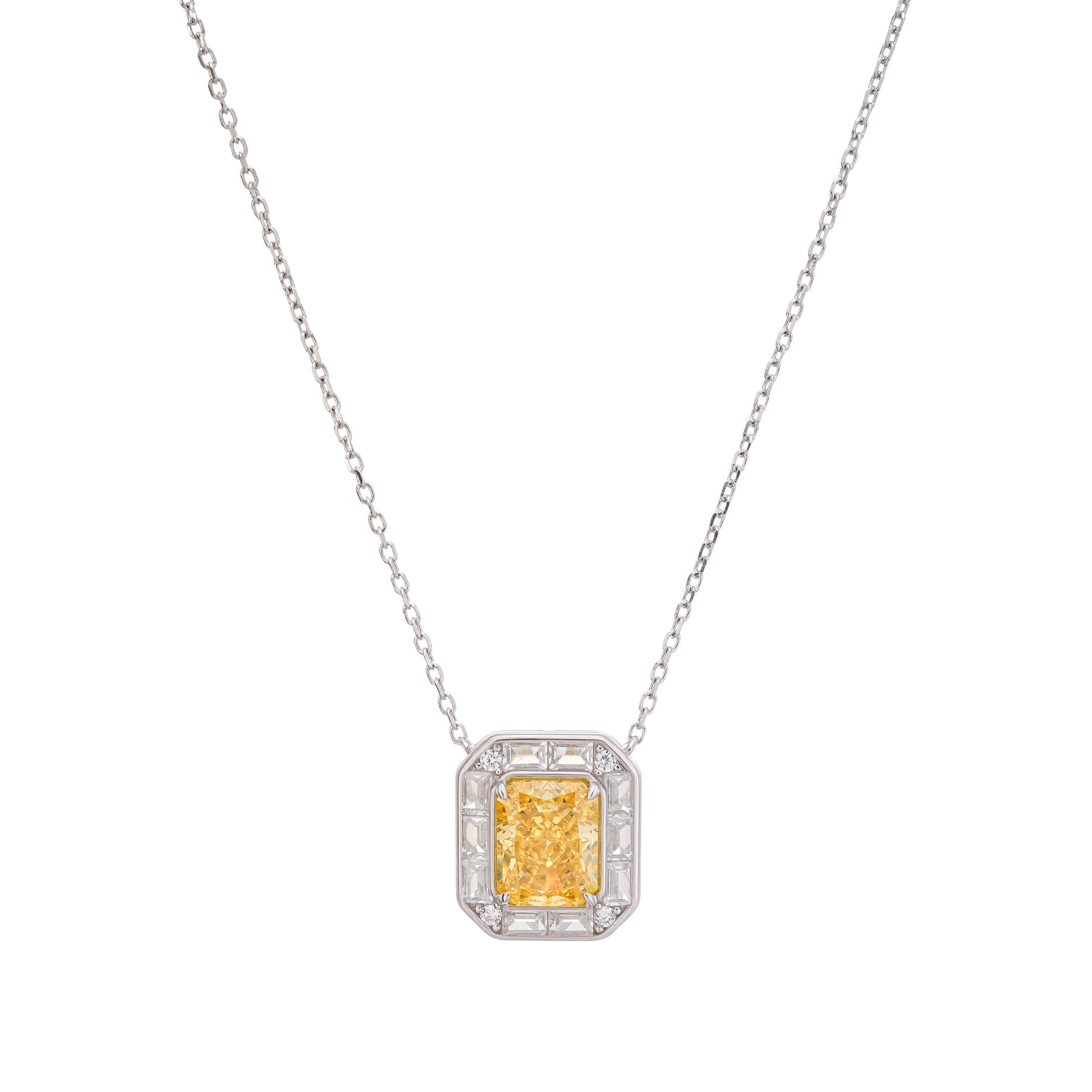 Eini Yellow Square Gemstone Pendant Sterling Silver Necklace Avalabel