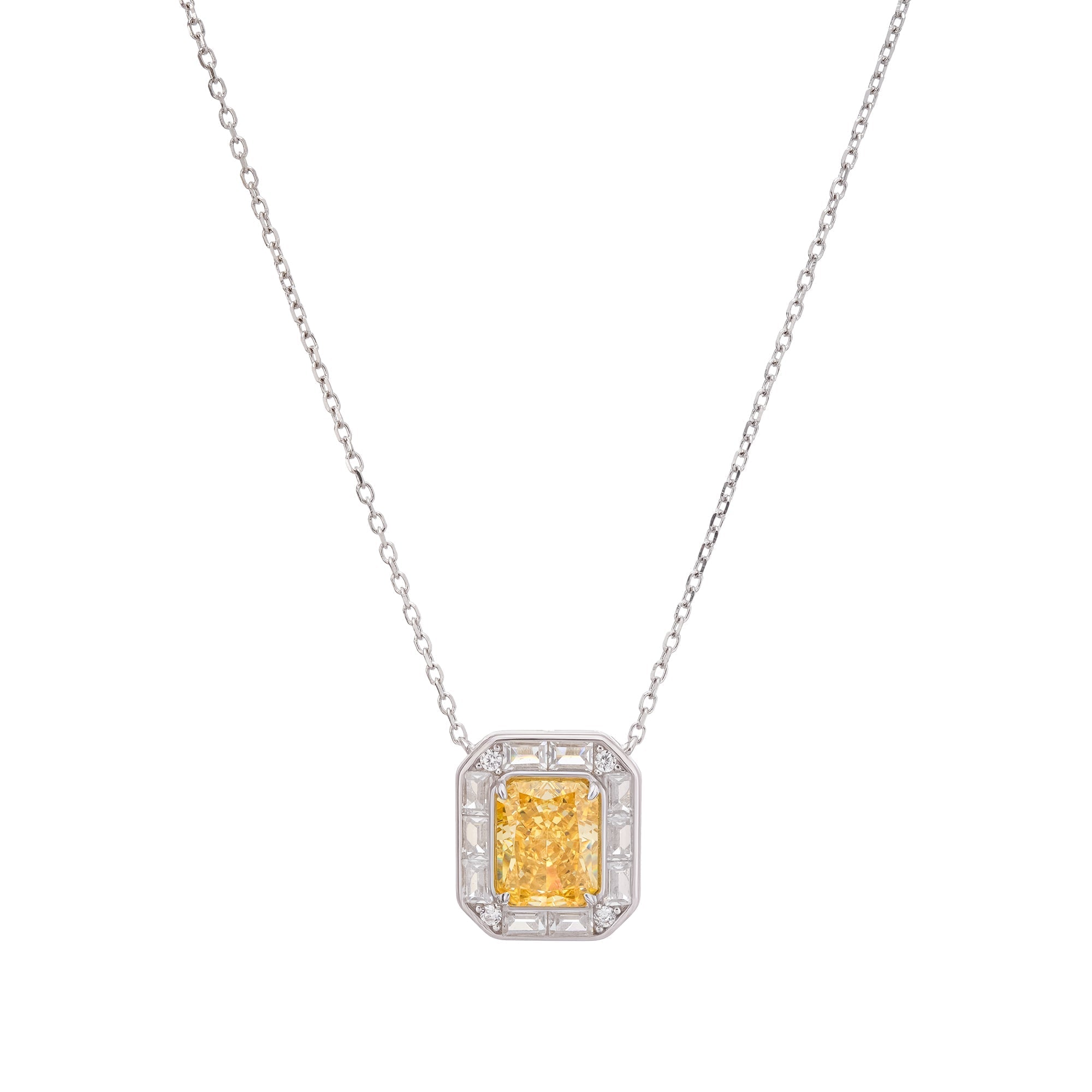 Eini Yellow Square Gemstone Pendant Sterling Silver Necklace Avalabel