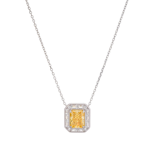 Eini Yellow Square Gemstone Pendant Sterling Silver Necklace