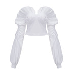 Tiffany White Off-Shoulder Ruched Blouse & Skirt Set Avalabel