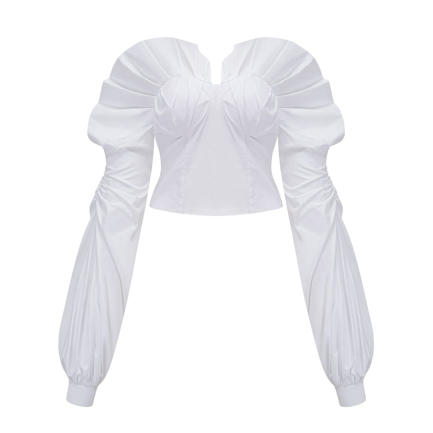 Tiffany White Off-Shoulder Ruched Blouse & Skirt Set Avalabel