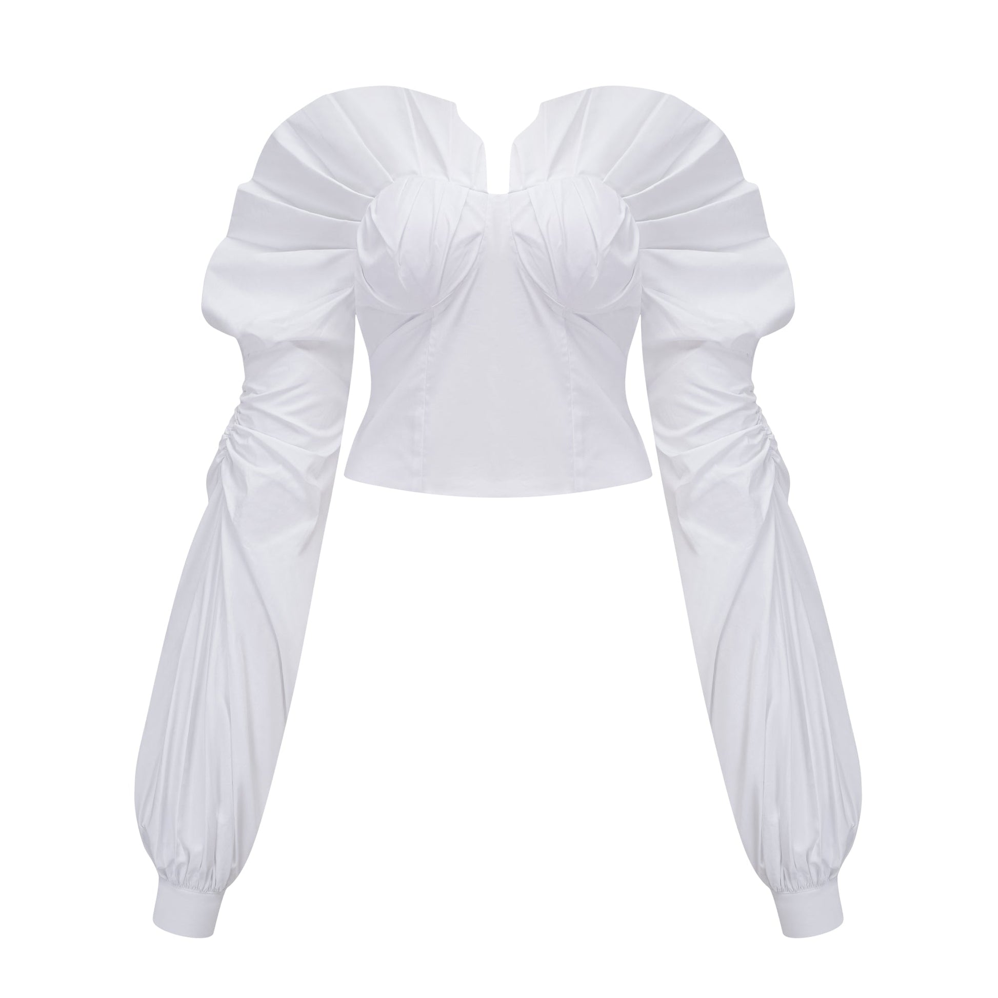 Tiffany White Off-Shoulder Ruched Blouse & Skirt Set Avalabel