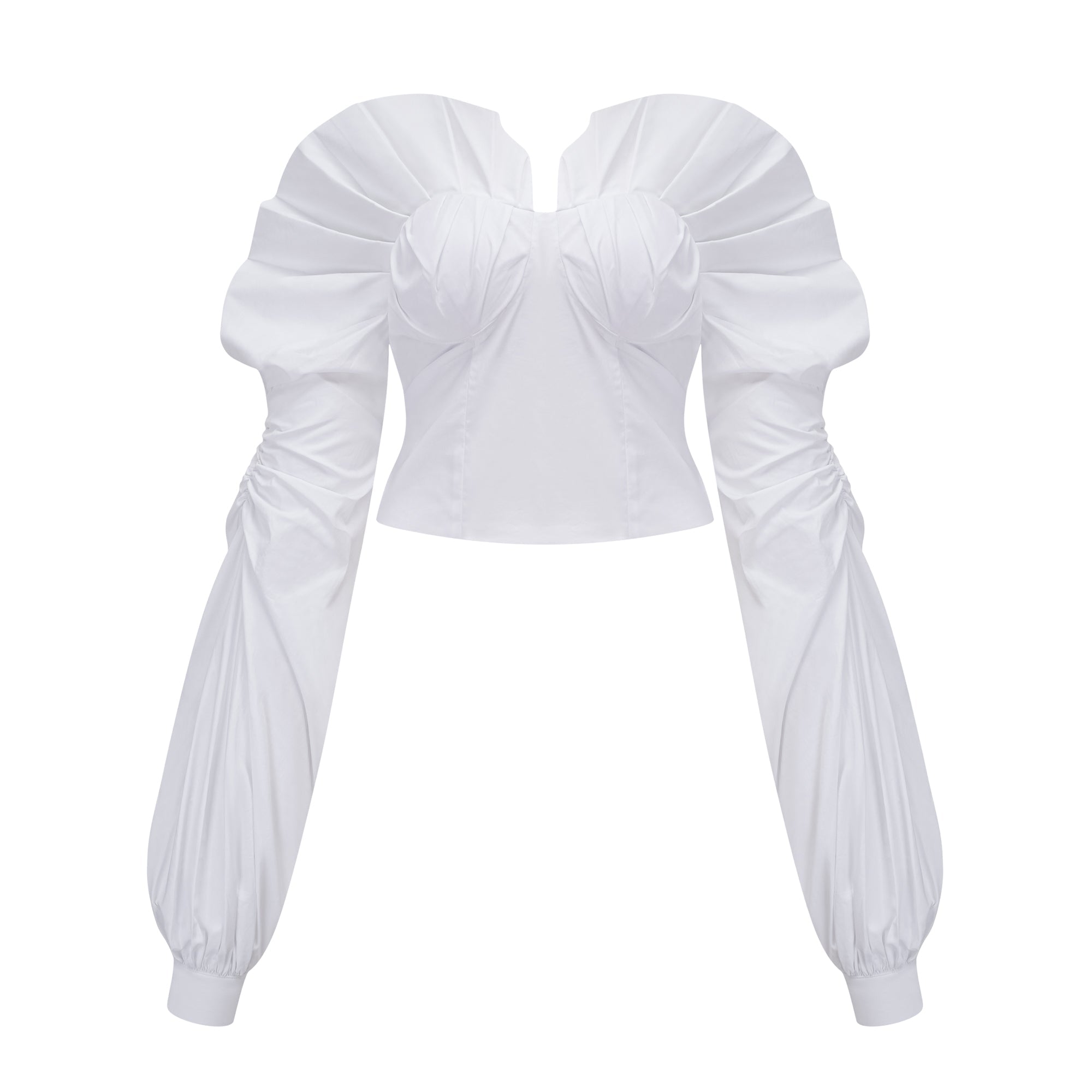 Tiffany White Off-Shoulder Ruched Blouse & Skirt Set Avalabel