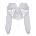 Tiffany White Off-Shoulder Ruched Blouse & Skirt Set Avalabel