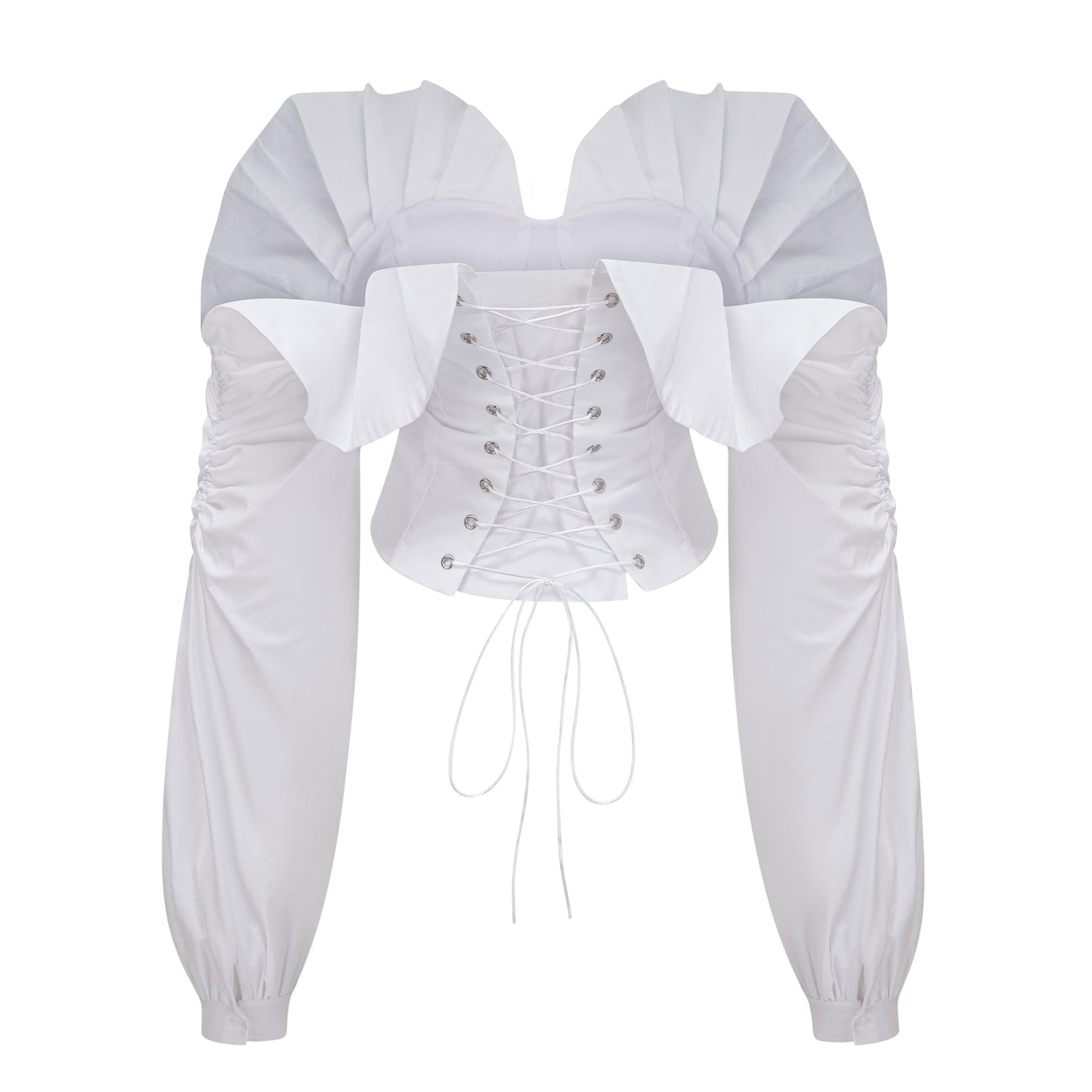Tiffany White Off-Shoulder Ruched Blouse & Skirt Set Avalabel