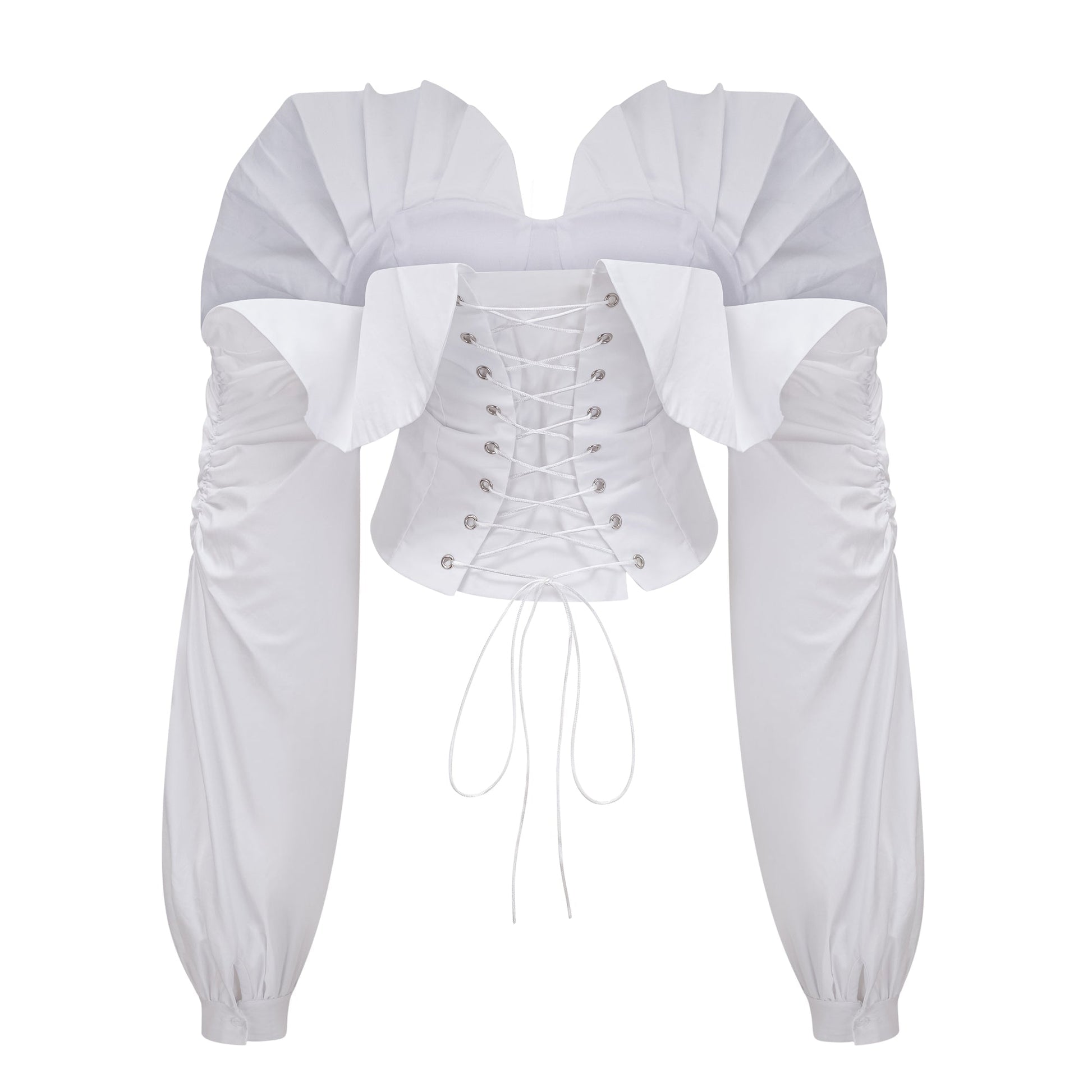 Tiffany White Off-Shoulder Ruched Blouse & Skirt Set Avalabel