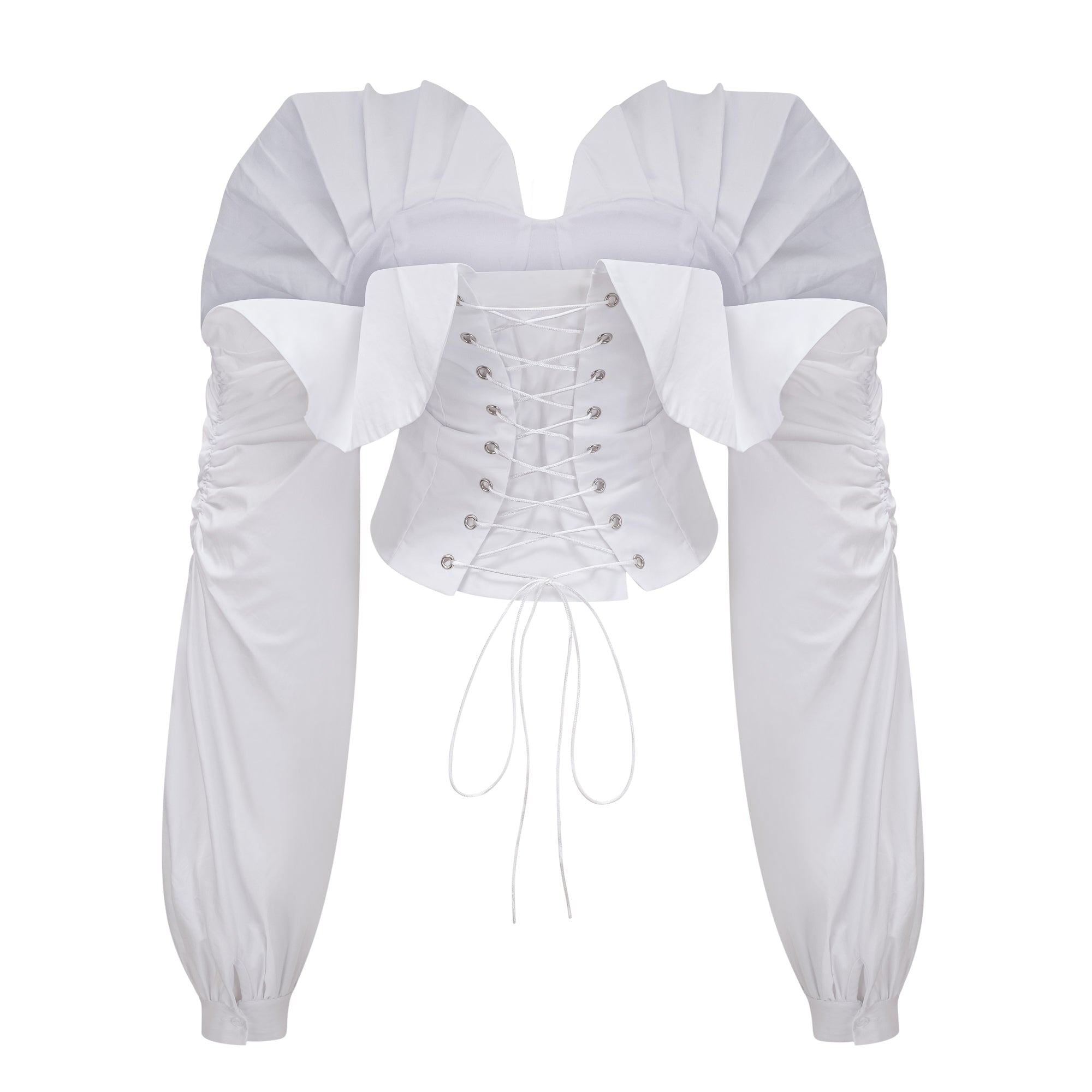 Tiffany White Off-Shoulder Ruched Blouse & Skirt Set Avalabel