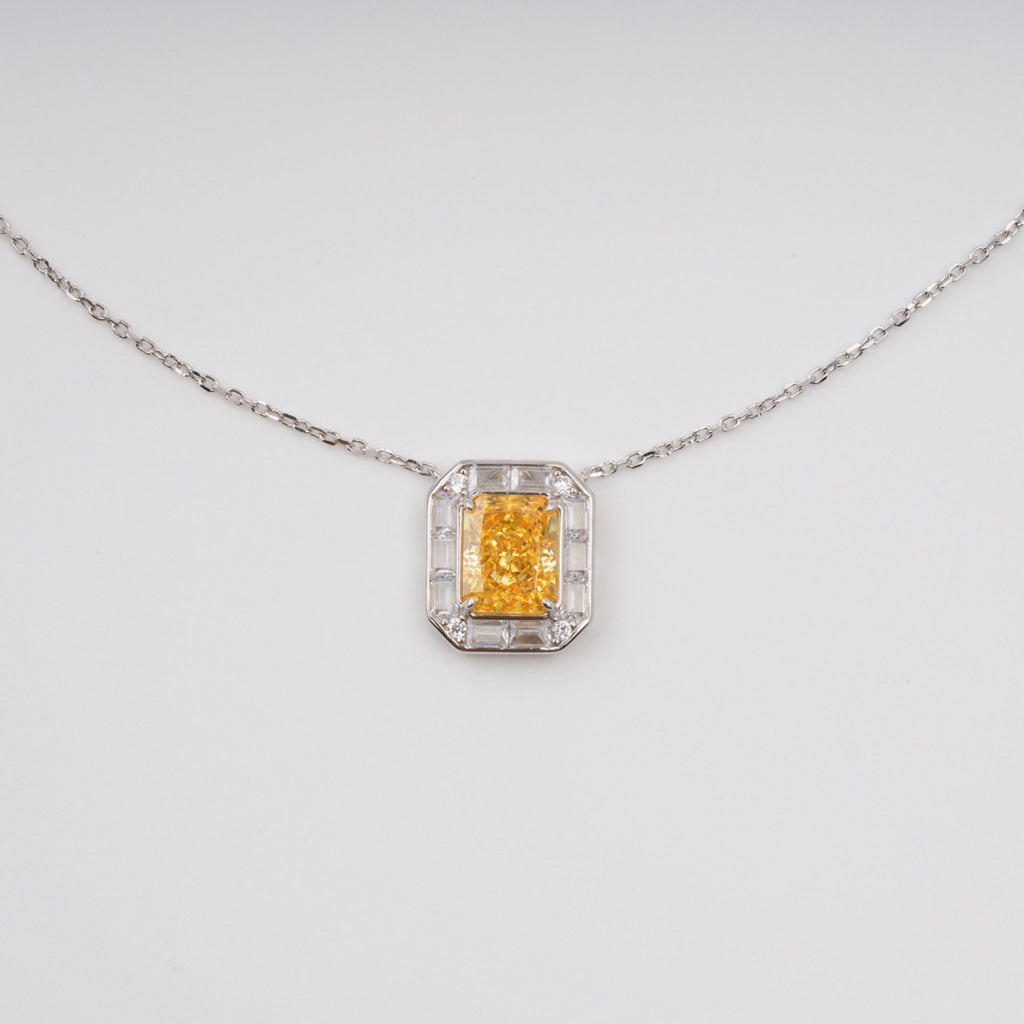 Eini Yellow Square Gemstone Pendant Sterling Silver Necklace Avalabel