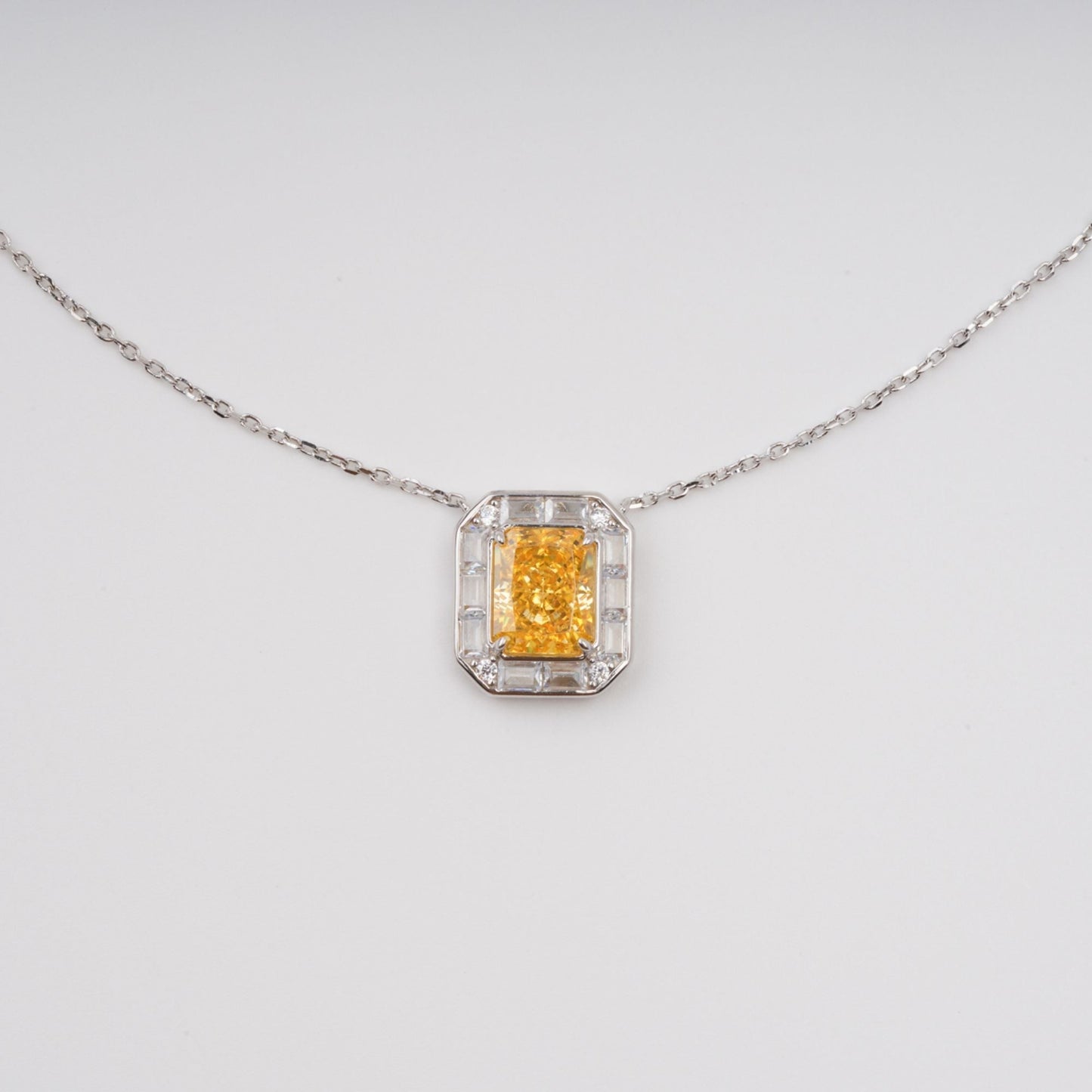 Eini Yellow Square Gemstone Pendant Sterling Silver Necklace Avalabel