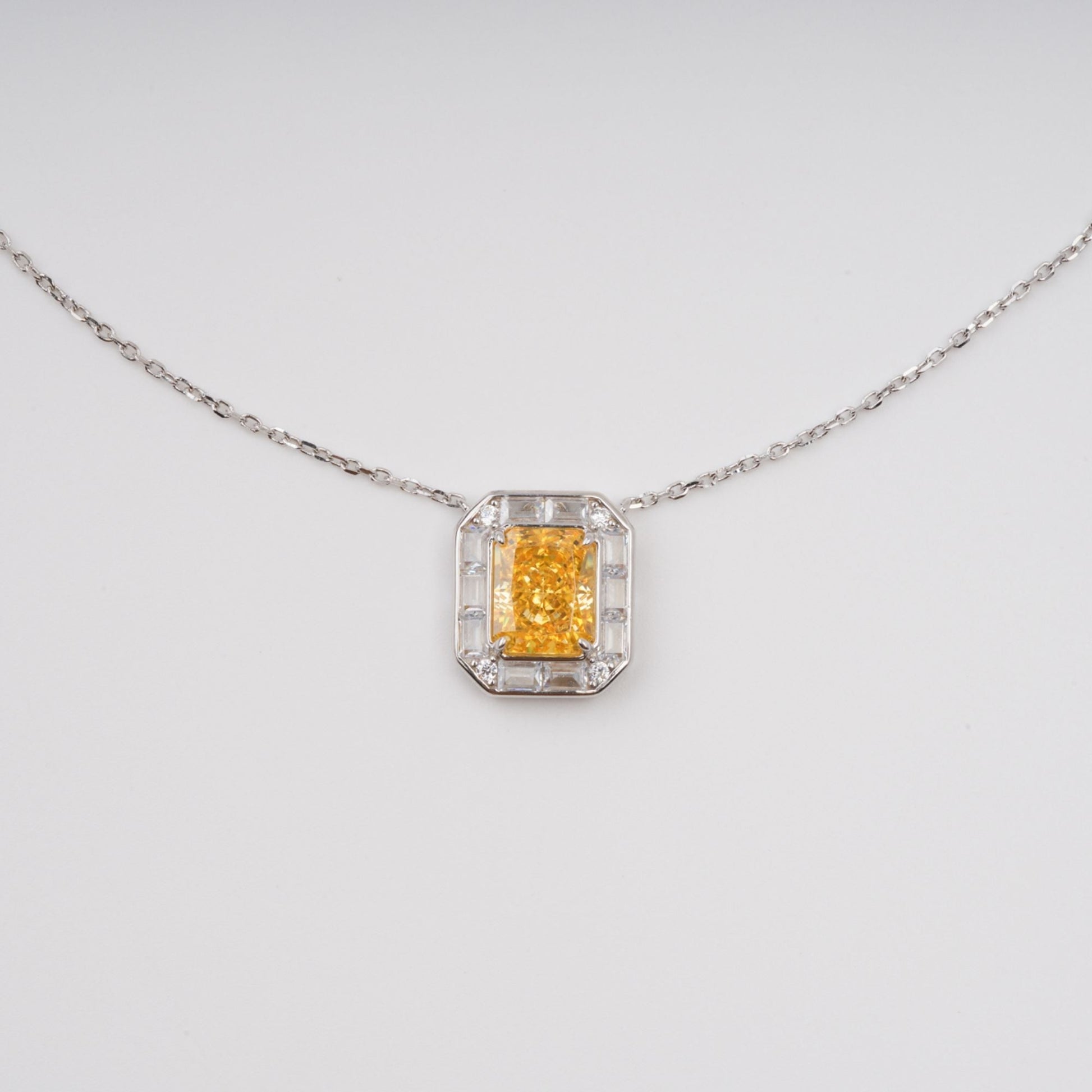 Eini Yellow Square Gemstone Pendant Sterling Silver Necklace Avalabel
