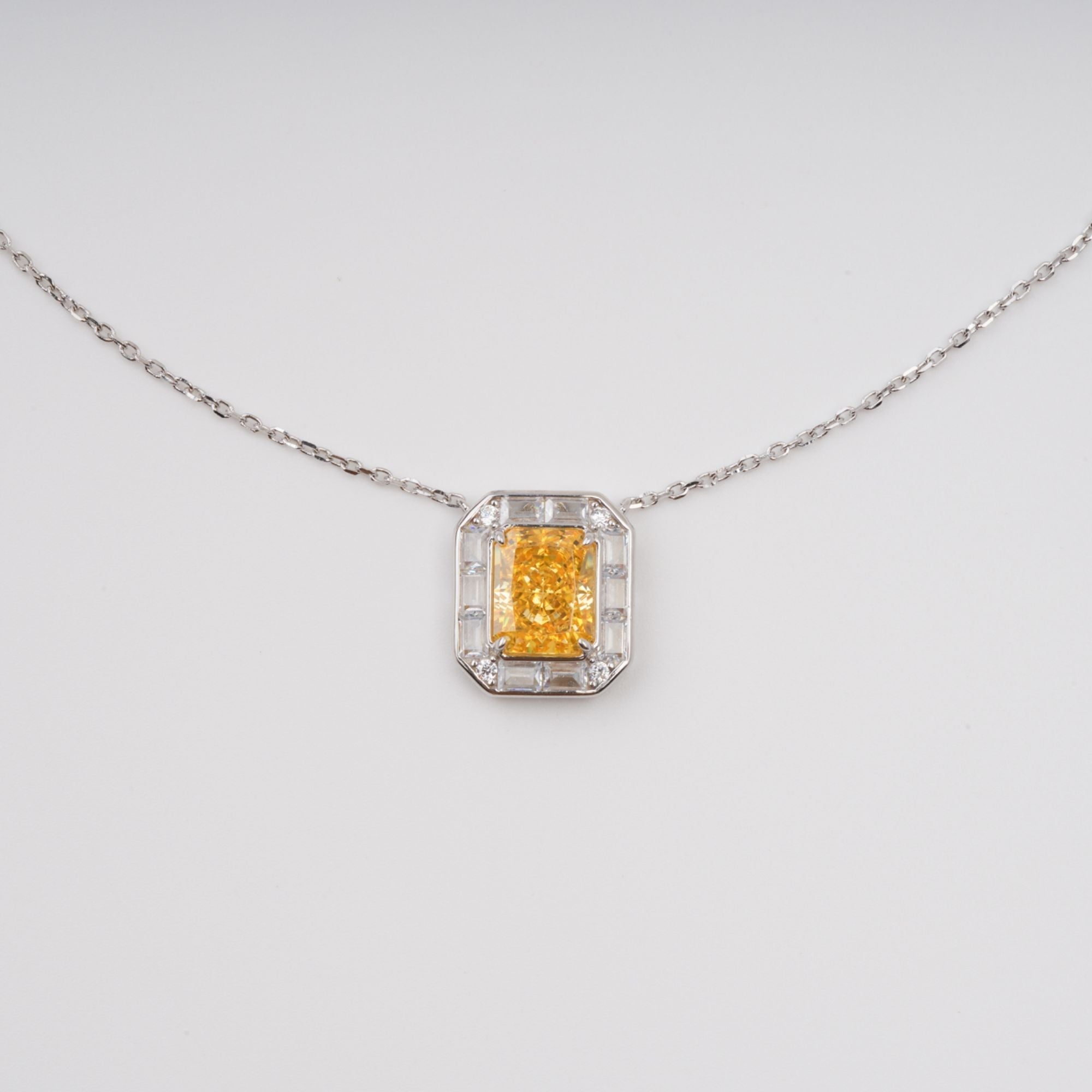 Eini Yellow Square Gemstone Pendant Sterling Silver Necklace Avalabel