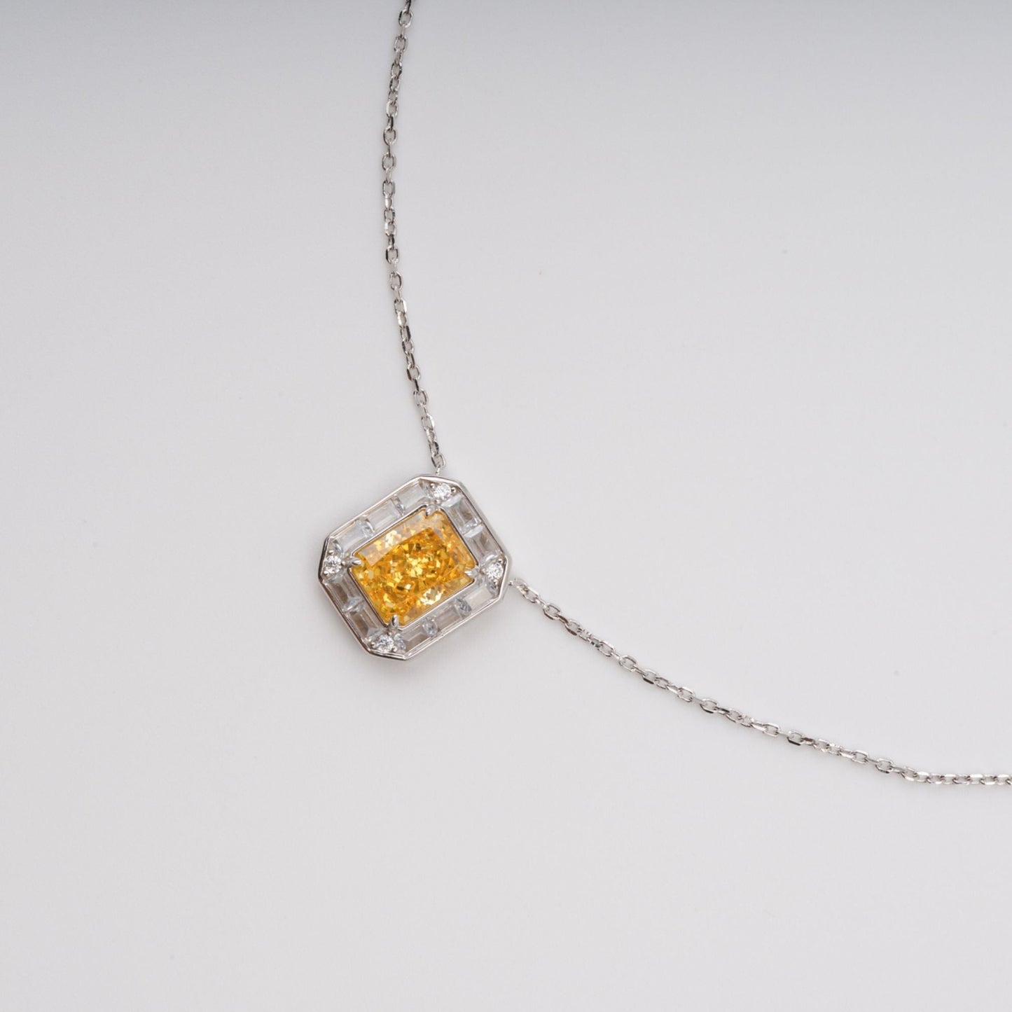 Eini Yellow Square Gemstone Pendant Sterling Silver Necklace Avalabel