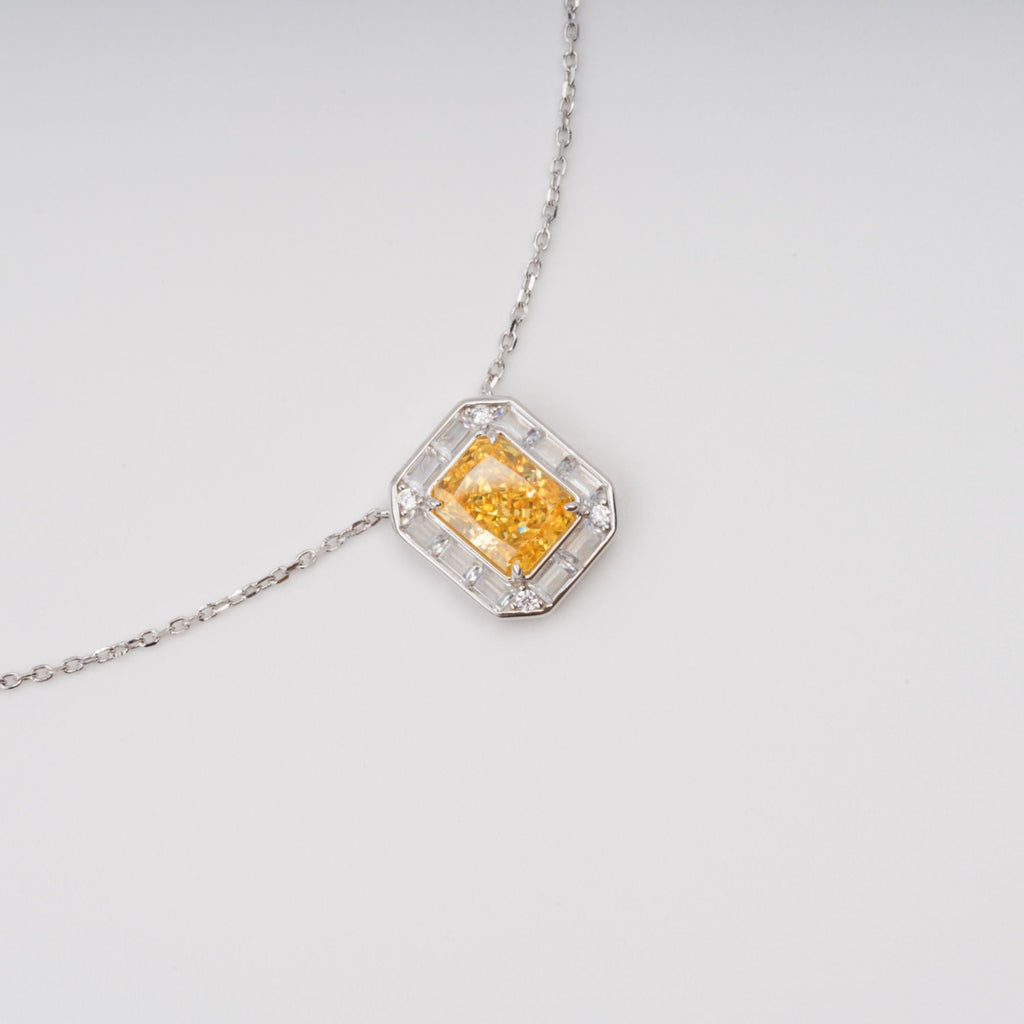 Eini Yellow Square Gemstone Pendant Sterling Silver Necklace Avalabel