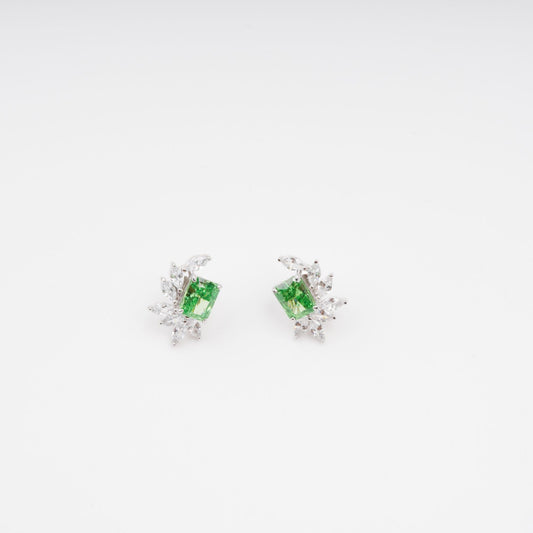 Meris Green Rectangular Gemstone Sterling Silver Earrings