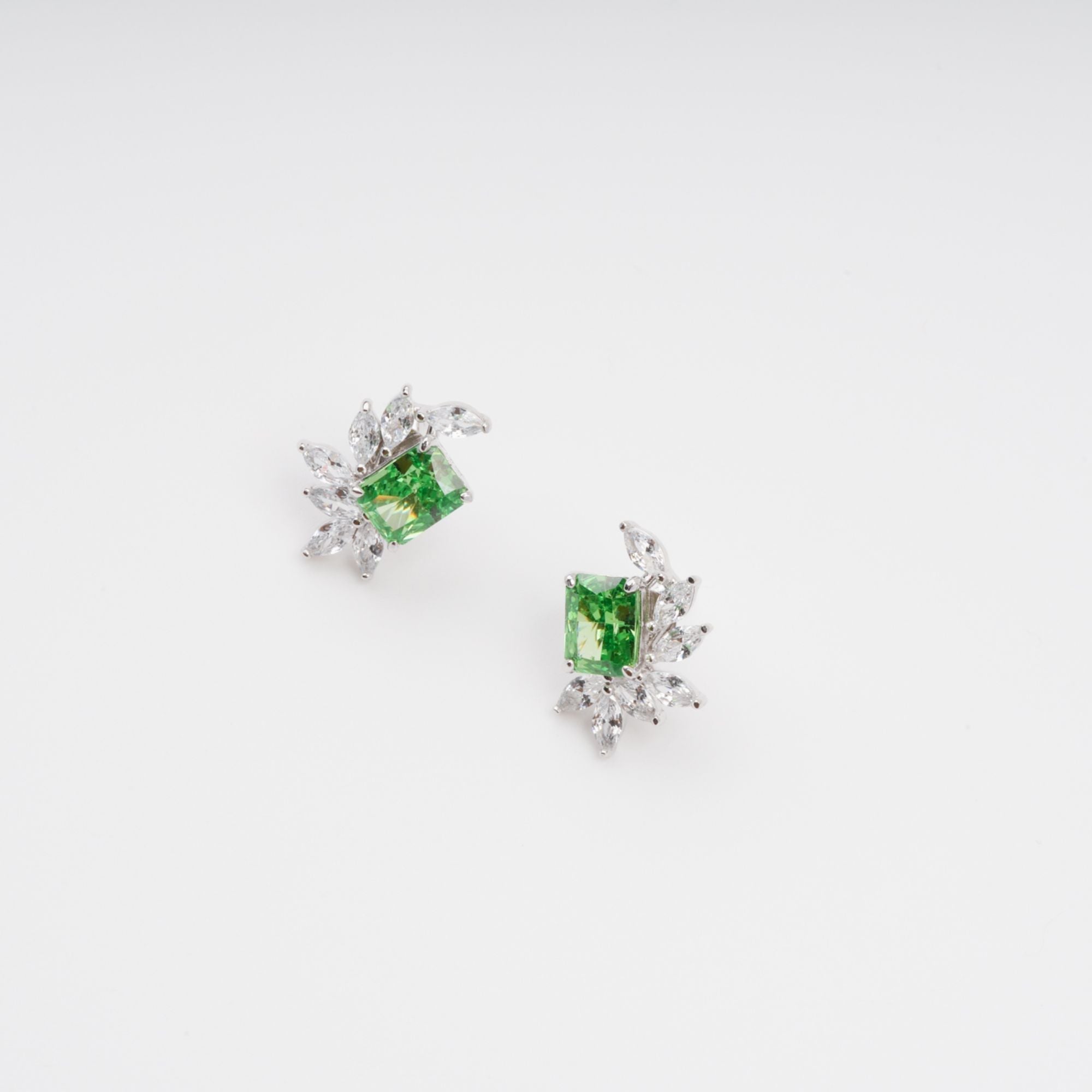 Meris Green Rectangular Gemstone Sterling Silver Earrings Avalabel