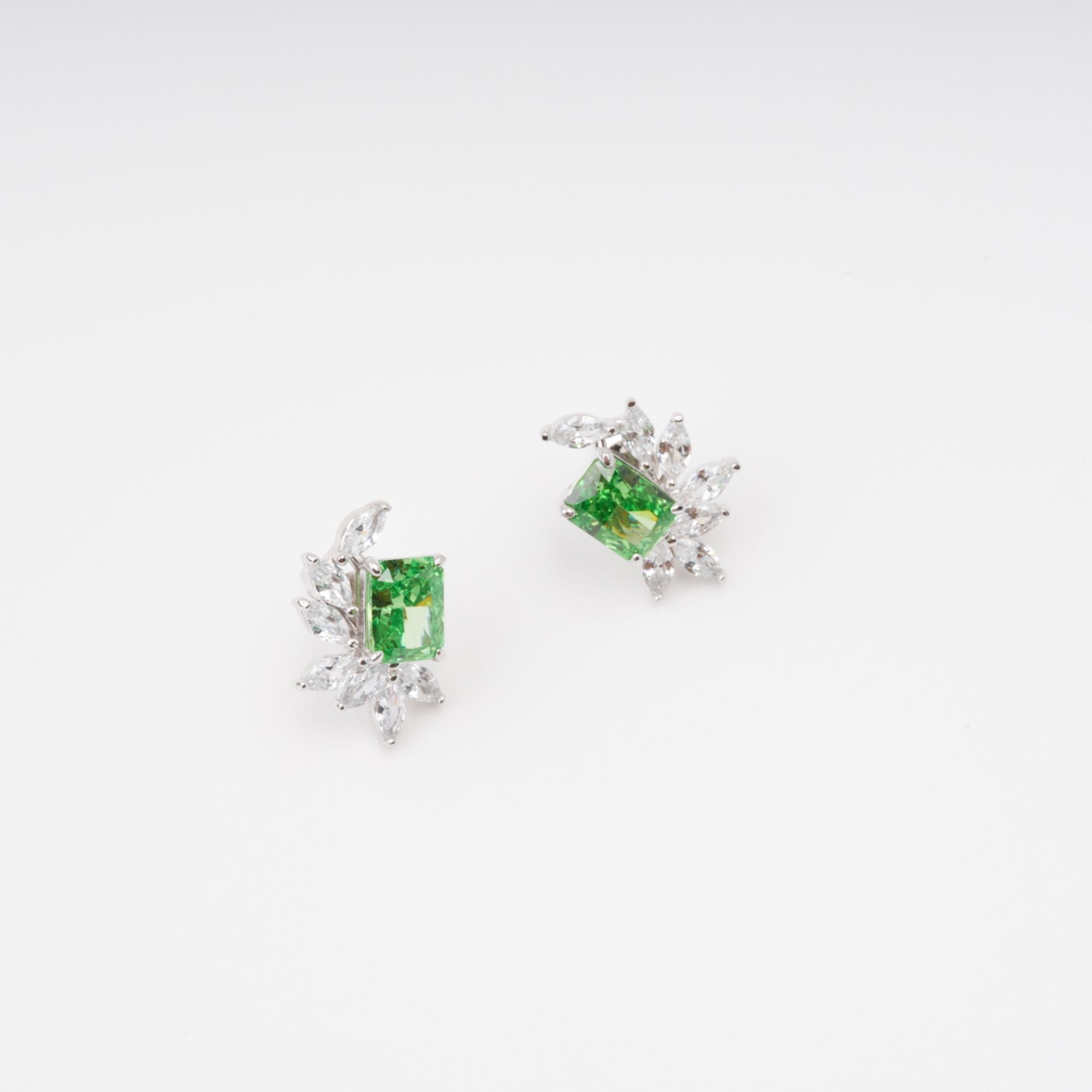 Meris Green Rectangular Gemstone Sterling Silver Earrings Avalabel